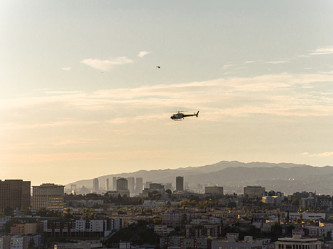 Police helicopter flying in Los Angeles.