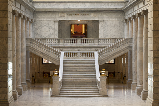 Staircase to the House of Representatives chamber in the Utah State Capitol building on State Street in Salt Lake City, Utah