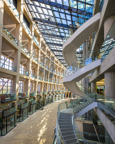 Interior lobby of the contemporary Salt Lake City Public Library in downtown Salt Lake City, Utah
