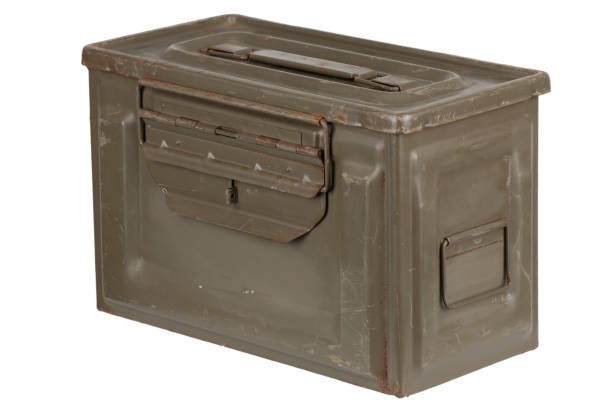 istock US army green metal .50 cal ammo box isolated on white. 1448027210