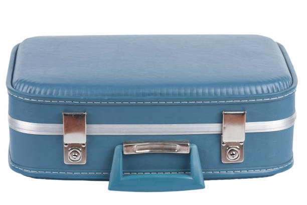 istock Vintage blue suitcase isolated on white background. 1448027486