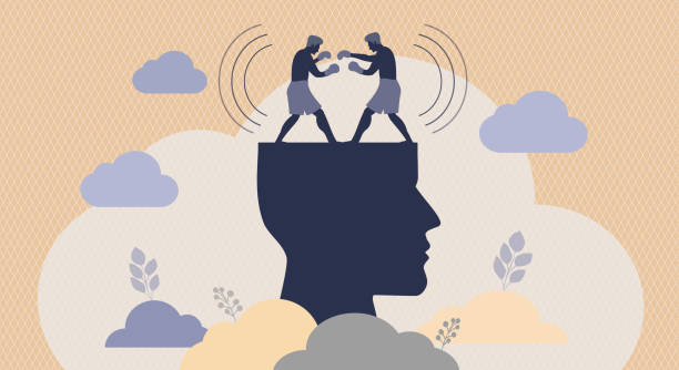 Cognitive Dissonance and Internal Conflicts - Conceptual Illustration Cognitive Dissonance and Internal Conflicts - When Actions and Beliefs Fight with Each Other - Conceptual Illustration conflict stock illustrations