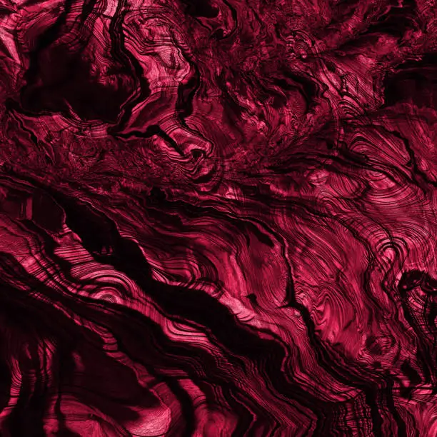 Photo of Viva Magenta Black Marble Abstract Futuristic Texture Striped Maroon Stone Rock Background Red Mineral Glowing Grooved Fantasy Glowing Pattern Garnet Shiny Burgundy Neon Bordo Carmine Fractal Fine Art Trendy Color of Year 2023