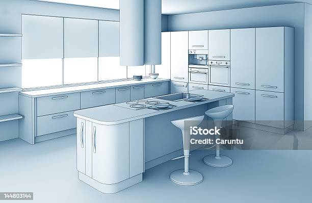 현대적이다 Kitchensketch 스타일 0명에 대한 스톡 사진 및 기타 이미지 - 0명, 3차원 형태, 가구