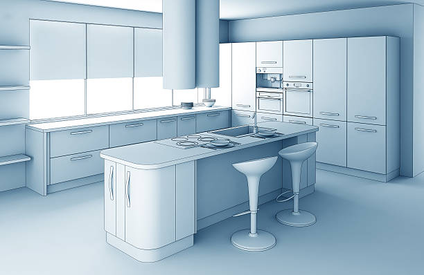 modern kitchen.sketch style stock photo