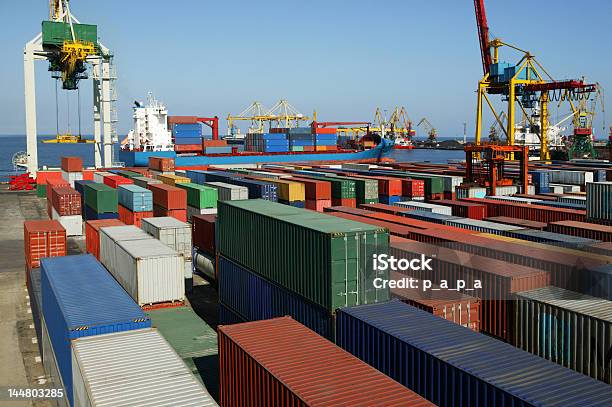 Crates Arriving And Being Sorted At A Port Stock Photo - Download Image Now - Commercial Dock, Harbor, Business