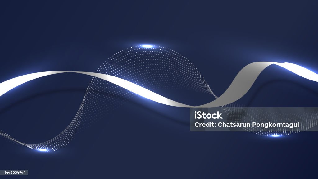 Abstract Ribbon Lines Elements With Glowing Light Effect On Blue ...