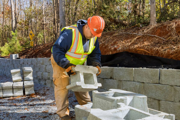 istock In a recent building project, a contractor was seen installing concrete block walls on part of the new retaining wall construction project. 1448035060
