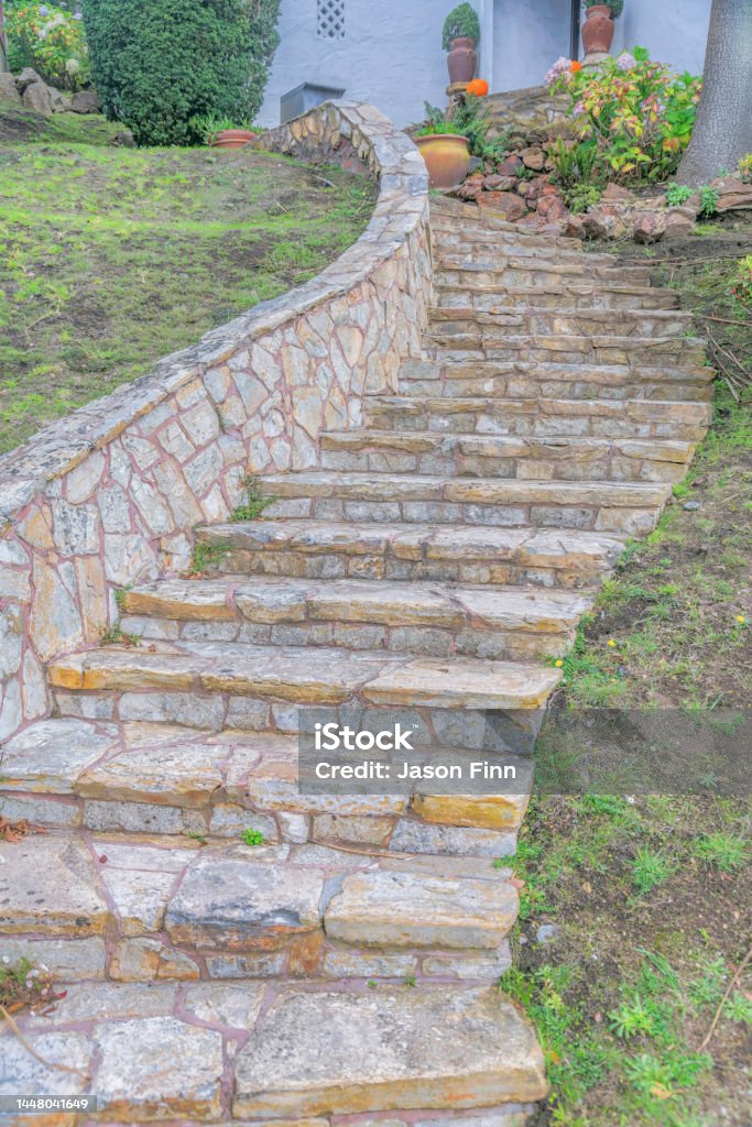 Curved Concrete Outdoor Stairs With Stone Steps And Wall San Francisco California Stock Photo - Download Image Now - iStock Curved Concrete Outdoor Stairs With Stone Steps And Wall San Francisco California Stock Photo - Download Image Now - Istock