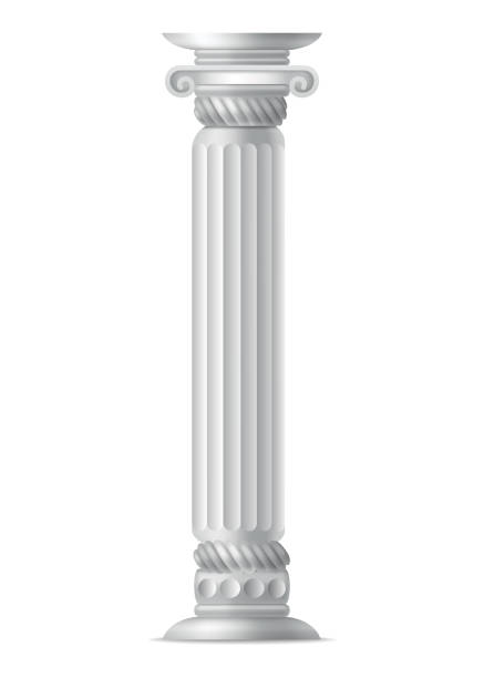 istock Antique column, realistic icon. Classic stone pillar of roman or greece architecture with twisted and groove ornament for facade design 1448043063