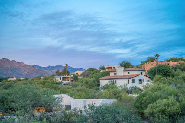 istock Sloped upper middle class suburban residences at Tucson, Arizona 1448050630