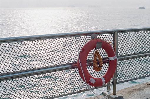 Life Buoy and Street Lamp at the Pier Taken with Film