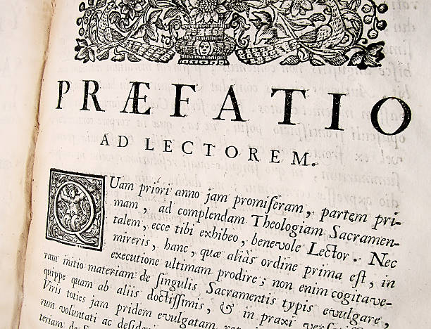 istock Page of an ancient book in Latin 144805170