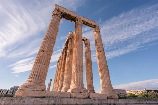 The ancient ruined Temple of Zeus in Athens. Ancient architecture of Greece.\