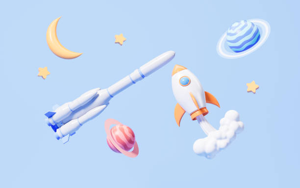 istock Rockets and planets in the blue background, 3d rendering. 1448054074