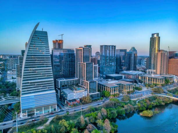 istock Skyscraper buildings with Colorado River waterfront at Austin, Texas 1448057792