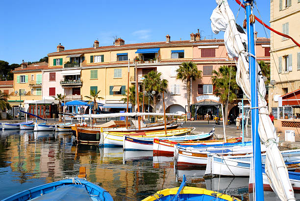 Port of Sanary with small boats and buildings