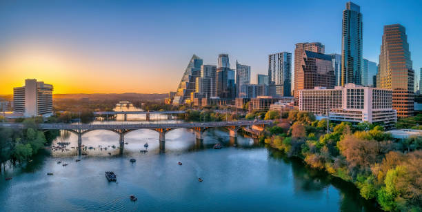 istock Austin, Texas- Cityscape against the sunset sky background 1448059734