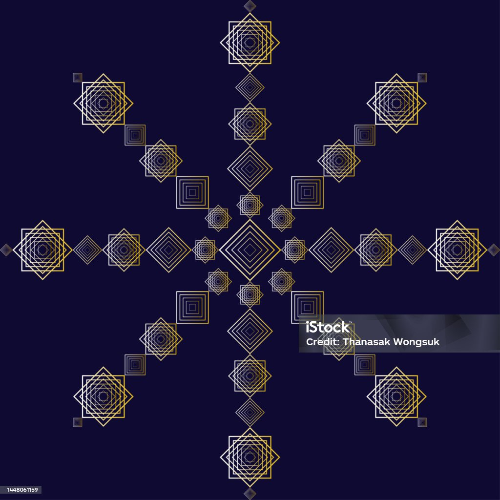 Idae Pattern Abstract Shape Idae Geometric Pattern Gold On Blue Background Fabric ...