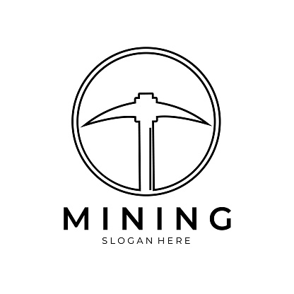 mining logo line art badge vector illustration design