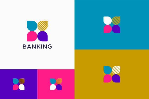 illustrazioni stock, clip art, cartoni animati e icone di tendenza di logo astratto del concetto colorato quadrato per il business banking e la finanza - local bank