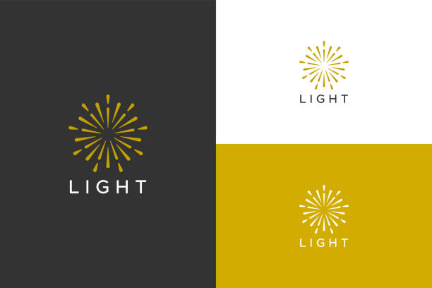 light sun modern and simple concept mobile app and web template symbol icon logo - kıvılcım stock illustrations