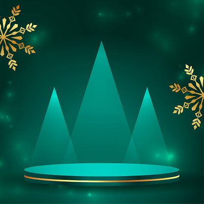 merry christmas and new eve with 3d podium and snowflake vector design