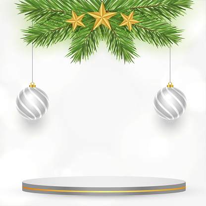 3d podium design with isolated xmas elements vector design