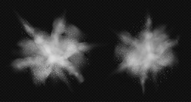 ilustrações de stock, clip art, desenhos animados e ícones de white powder explosion isolated on transparent background. vector illustration - abir