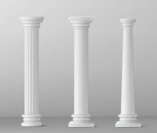 Vector illustration of White 3d Cylinder pillar isolated on grey background. Vector illustration