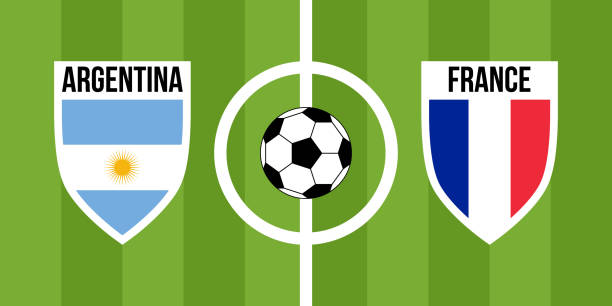 argentina vs france, teams shield shaped national flags argentina vs france, teams shield shaped national flags argentina stock illustrations
