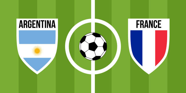 argentina vs france, teams shield shaped national flags argentina vs france, teams shield shaped national flags Argentina stock illustrations