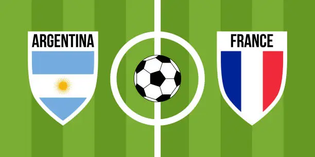 Vector illustration of argentina vs france, teams shield shaped national flags