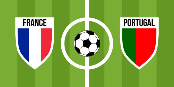 frankreich vs portugal, teams schild geformte nationalflaggen - frankreich wm stock-grafiken, -clipart, -cartoons und -symbole