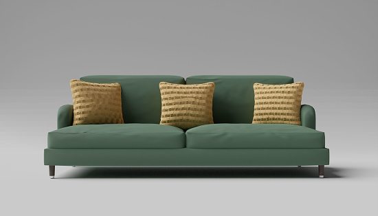 concept of home decoration,  green sofa furniture and yellow pillowsconcept of home decoration,  green sofa furniture and yellow pillows