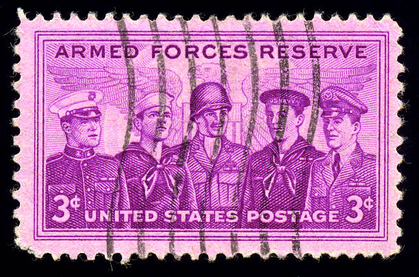 istock Armed Force Reserve Stamp from 1955 isolated on black 144806961