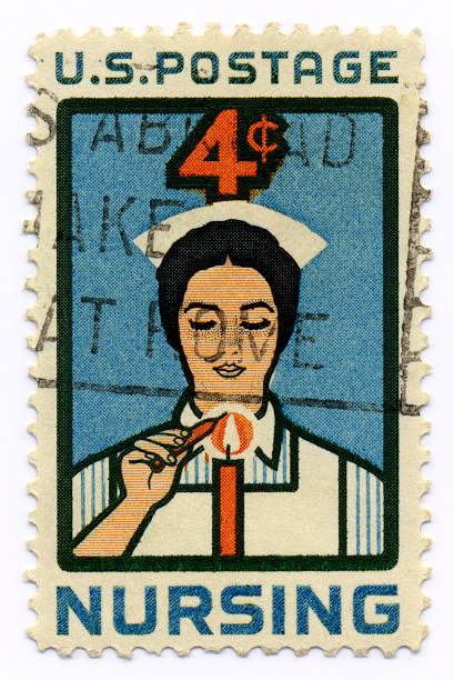 Sello Vintage dedicado a las enfermeras en 1961 - foto de stock