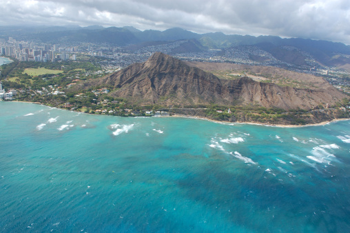 Hawaii,O'ahu. The photo is taken from helicopter at early afternoon. 