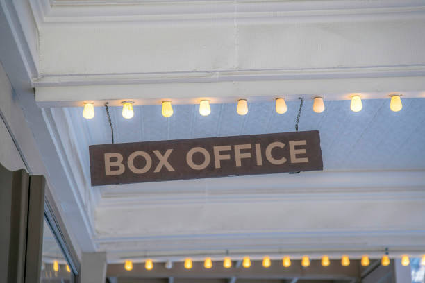 istock Hanging Box Office signage on a ceiling with row of light bulbs 1448073528