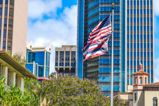 istock Flags King Kalakaua State Government Building Honolulu Oahu Hawaii 1448076464
