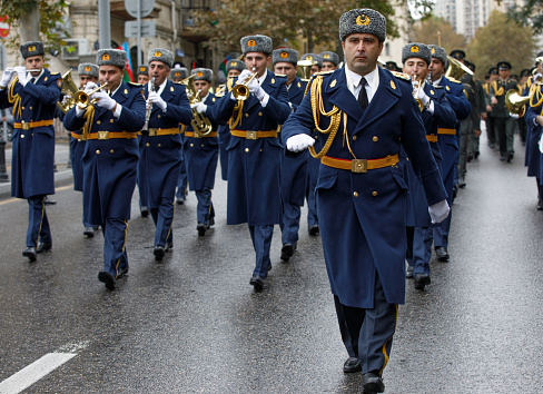 A procession took place in Baku on the occasion of November 8 – Victory Day.\nThe procession was accompanied by Jamshid Nakhchivanski military bands of the Military Lyceum, the Ministry of Defense, and the Training Center of the Azerbaijani Army.