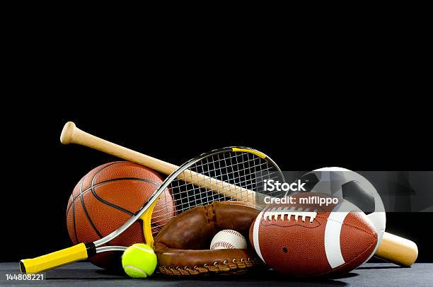 Sports Equipment With Rackets And Balls Stock Photo - Download Image Now - Sport, Sports Ball, Sports Equipment