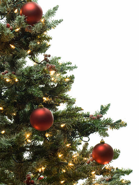 Close-up of a decorated, festive Christmas tree stock photo