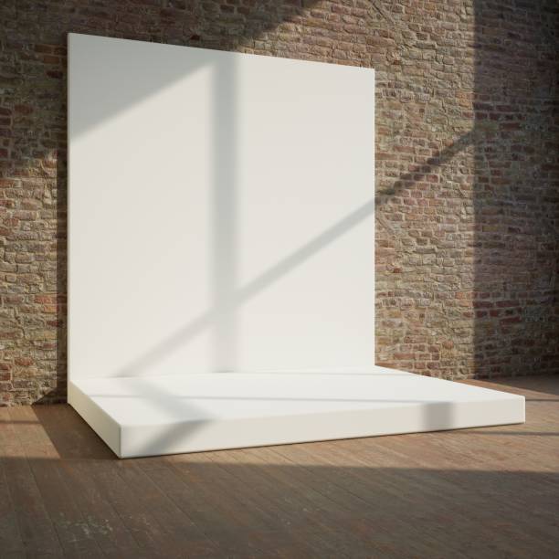 istock Empty room with white wall and wooden floor interior background 3D rendering 1448089394