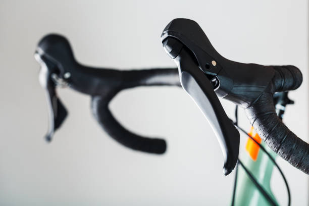 istock Highway bicycle handlebar in black winding and with brake gearshift knobs 1448090839