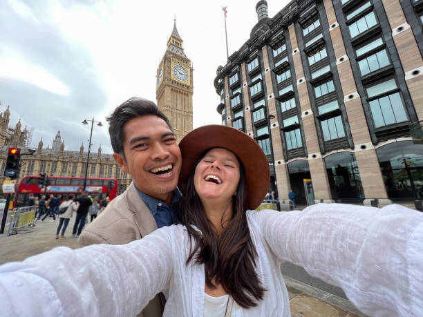 istock Diverse couple taking selfie in London 1448091849