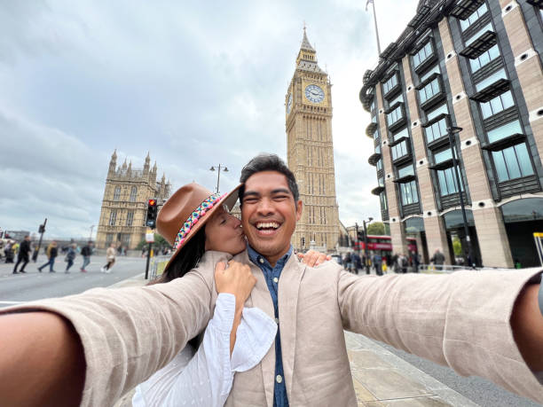 istock Diverse couple taking selfie in London 1448091879