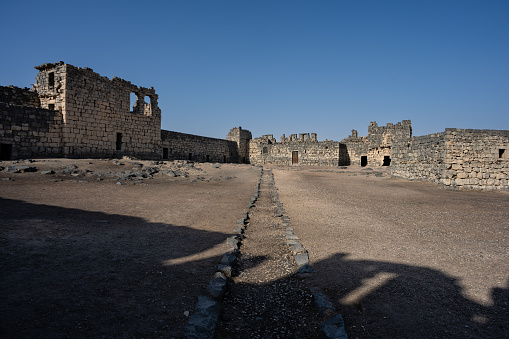 Qasr Al Azraq Castle Courtyard and Basalt Walls in Jordan