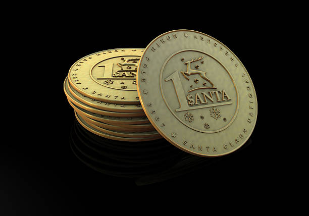 sant claus moedas - fotografia de stock