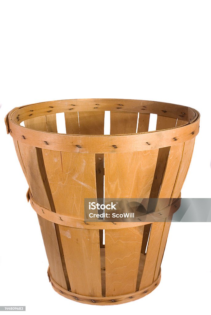 Wooden Produce Basket Wooden slat stapled produce basket, white iso. Apple - Fruit Stock Photo